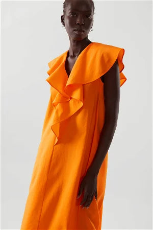 COS Ruffled Maxi Dress in Orange - Pre-worn in size S
