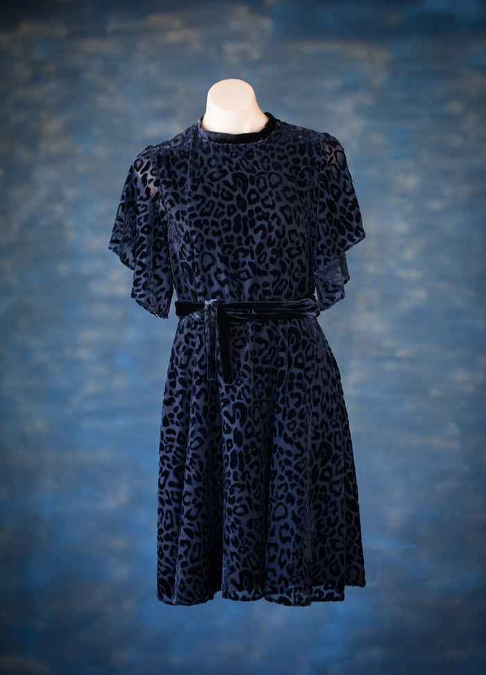 cut out velvet midnight blue dress cocktail dress evening wear preloved fashion recycled clothing