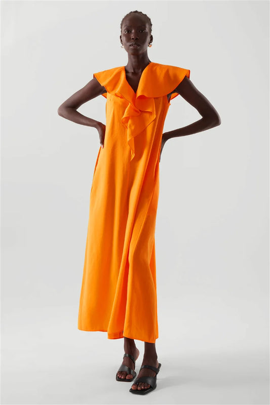 COS Ruffled Maxi Dress in Orange - Pre-worn in size S